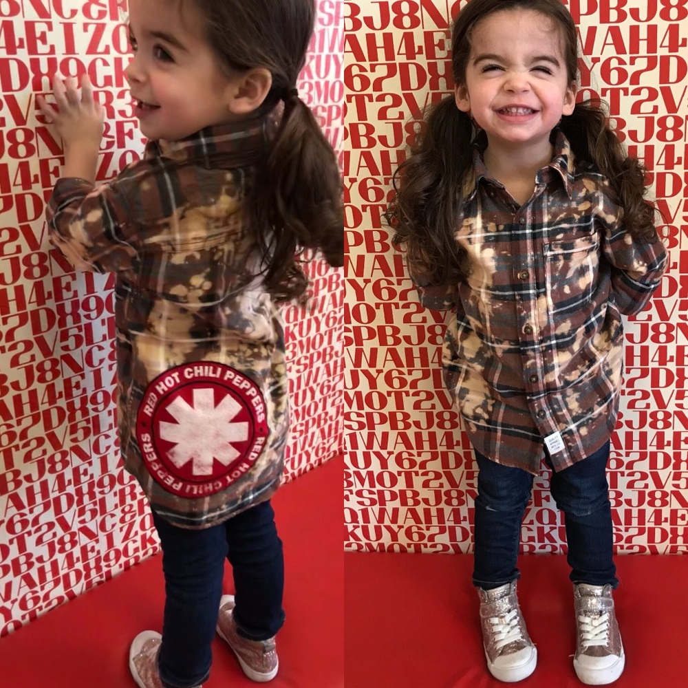 Custom one-of-a-kind distressed ROCK flannel